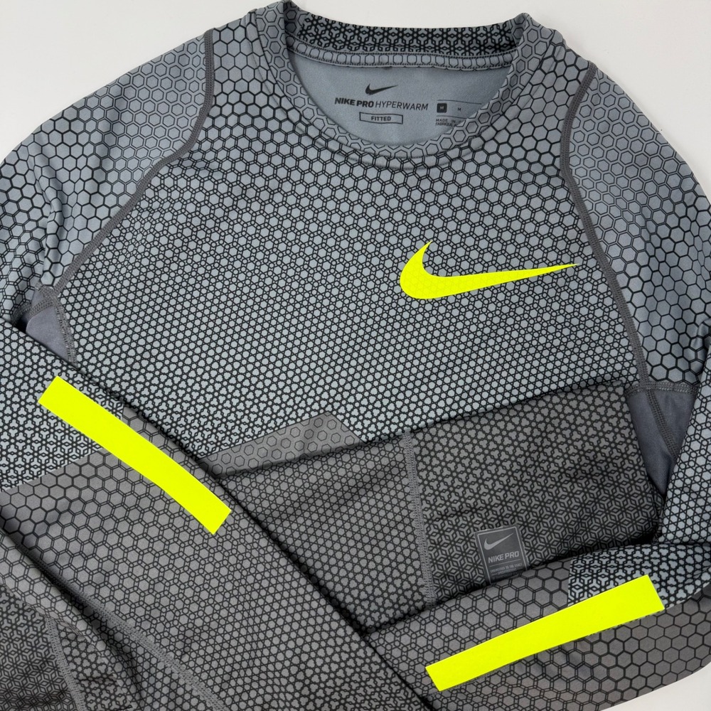 Nike Pro Hyperwarm Mens Medium Grey Honeycomb Fitted Training Top 802016-065